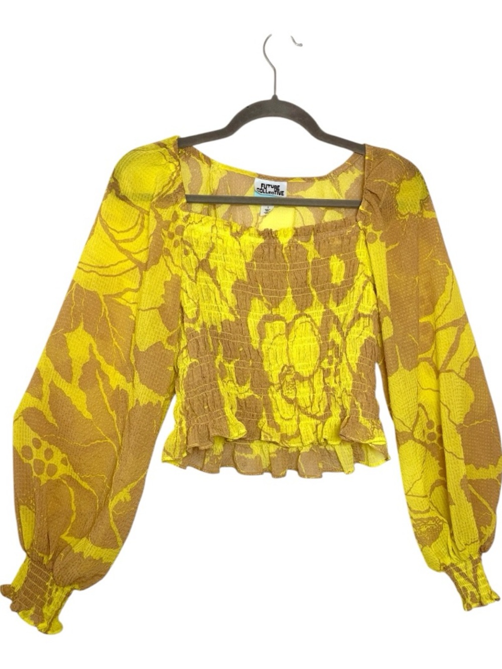 Future Collective Yellow Floral Smocked Crop Top Festival Indie Small